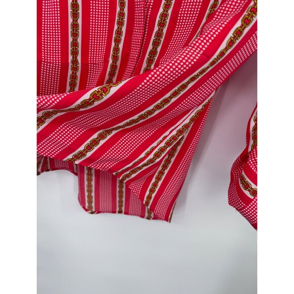 Michael Kors Womens orange Striped chain Patterned Blouse Long roll tab Sleeve S - Picture 6 of 13